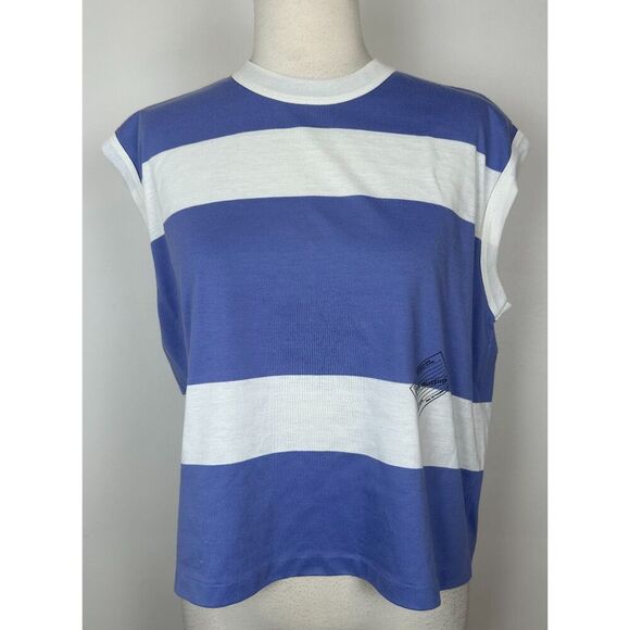 Vintage ESPRIT SPORT Women’s M OVERSIZED Purple Striped T- Shirt Tank Top Boxy - Picture 1 of 6